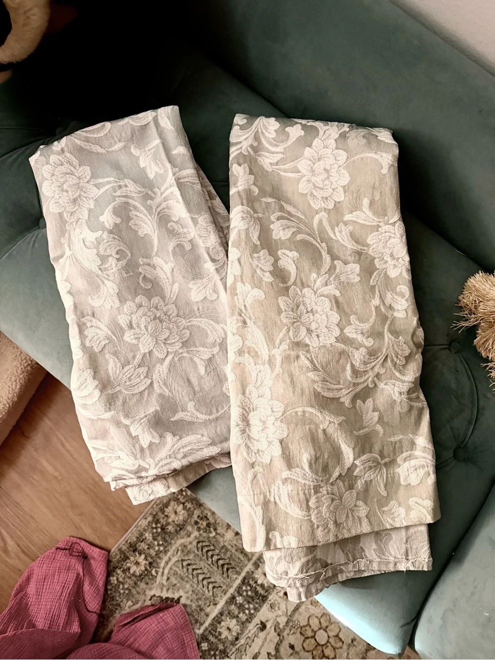 Sage Green and Cream Floral Jacquard Drapery Panel